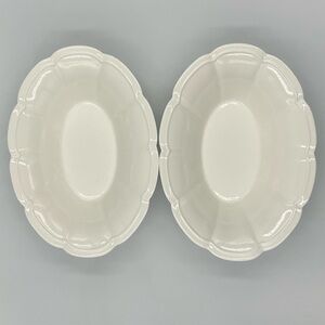 2 Oblong White Scalloped Ceramic Serving Bowls
